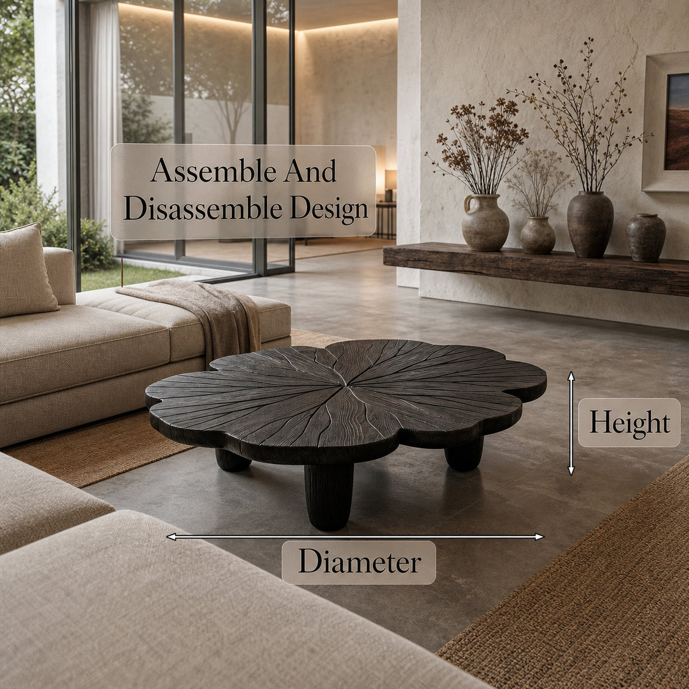 Rustic Clover Coffee Table With Hand Carved Solid Wood Design For Living Room - product view 8