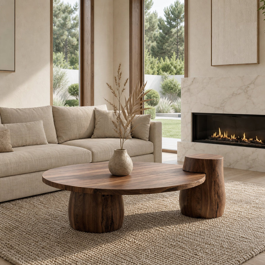 Rustic Coffee Table Sculptural Base Living Room