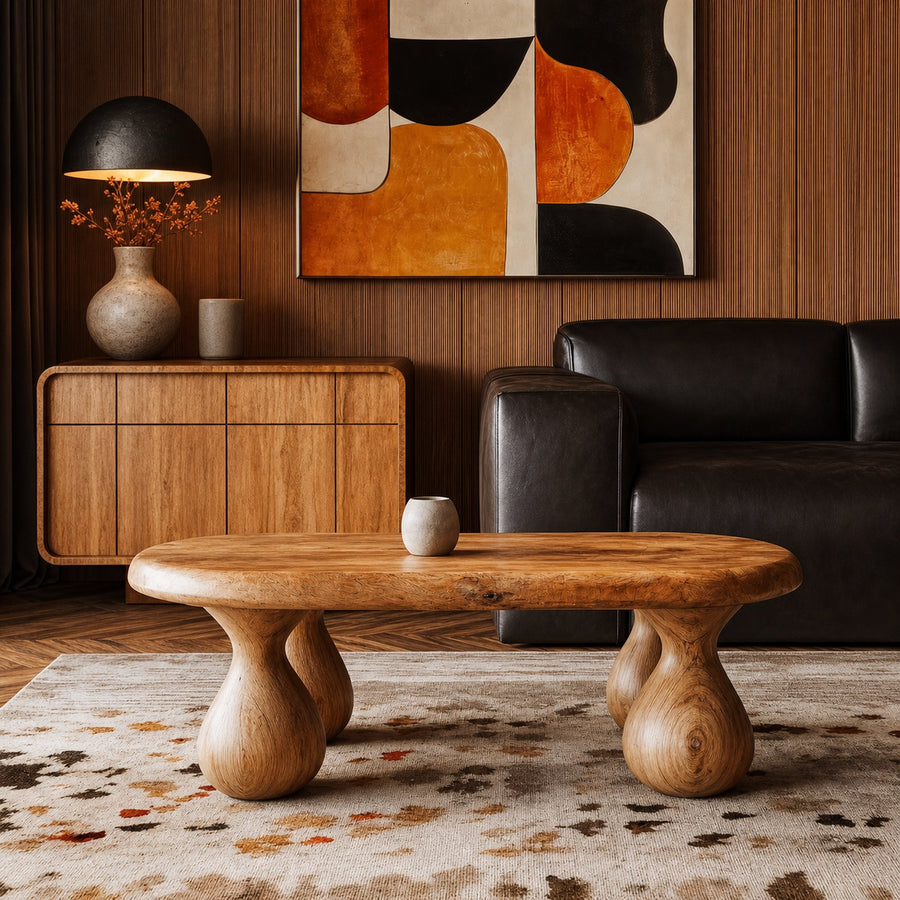 Rustic Coffee Table With Handcrafted Sculptural Wood Design For Living Room