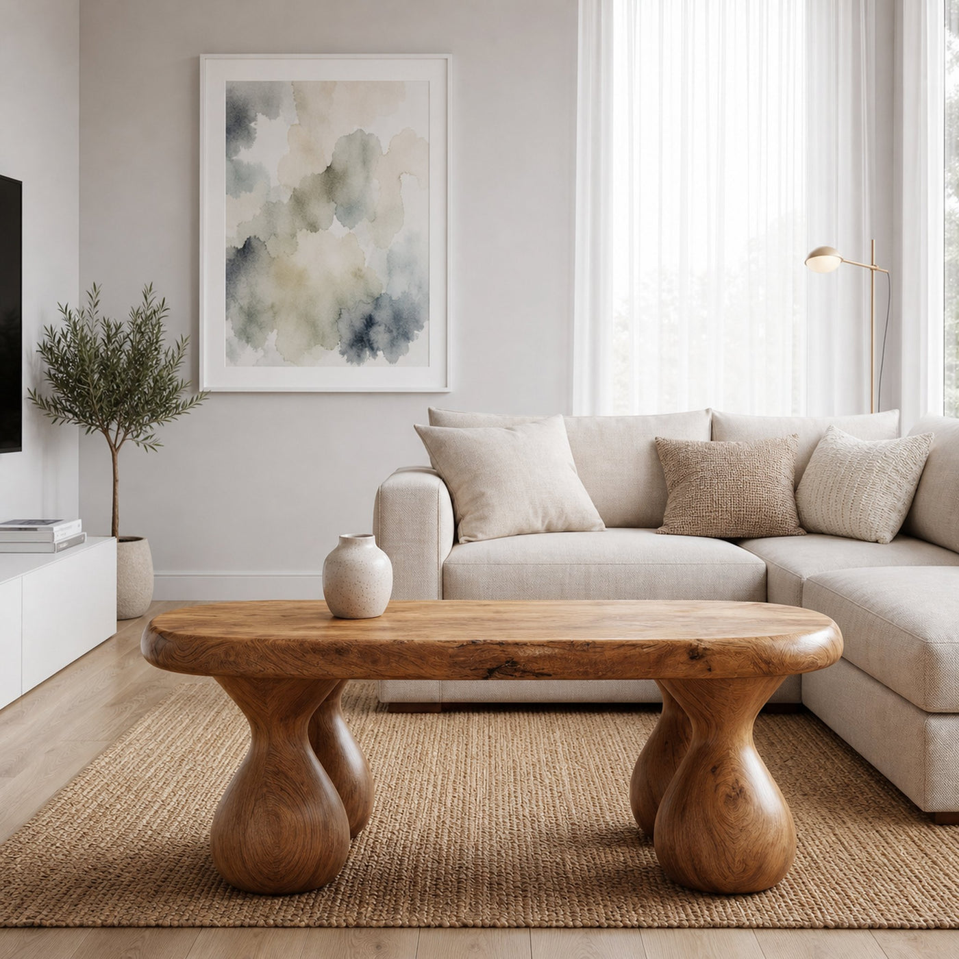 Rustic Coffee Table With Handcrafted Sculptural Wood Design For Living Room - product view 6