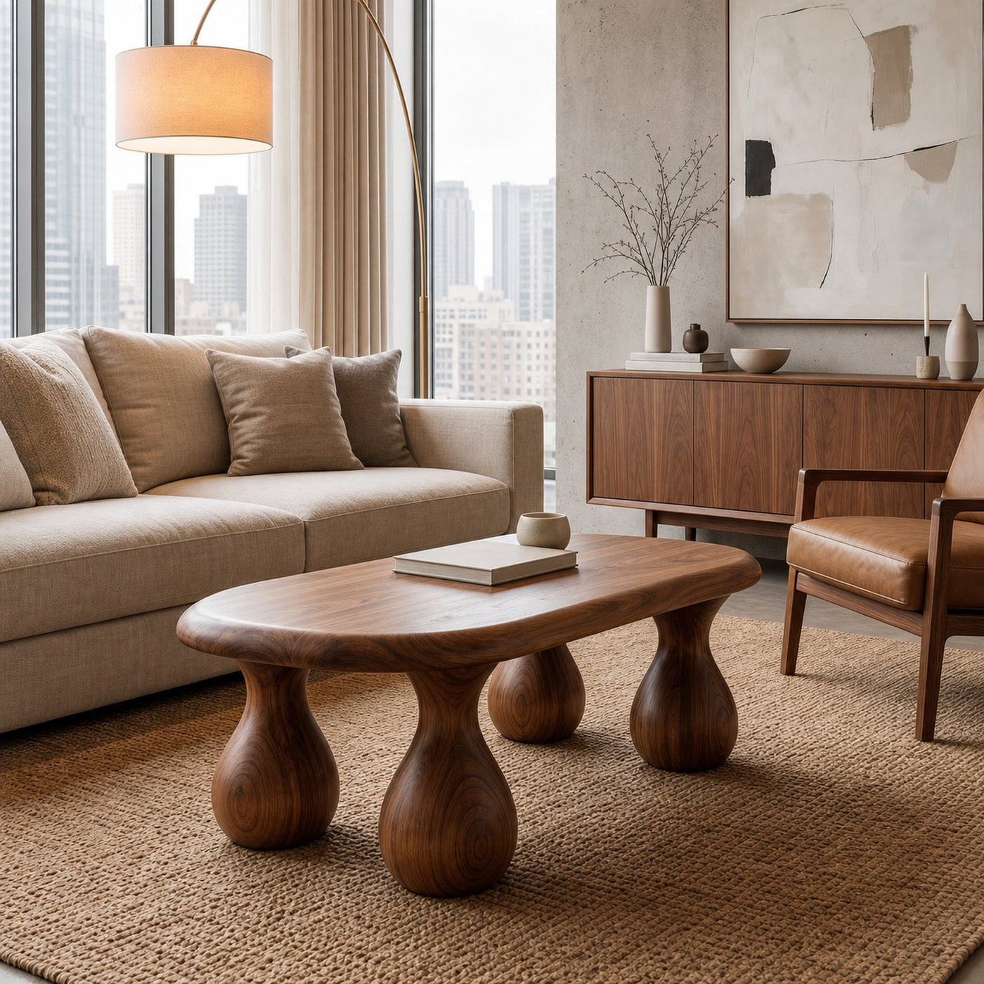 Rustic Coffee Table With Handcrafted Sculptural Wood Design For Living Room - product view 7
