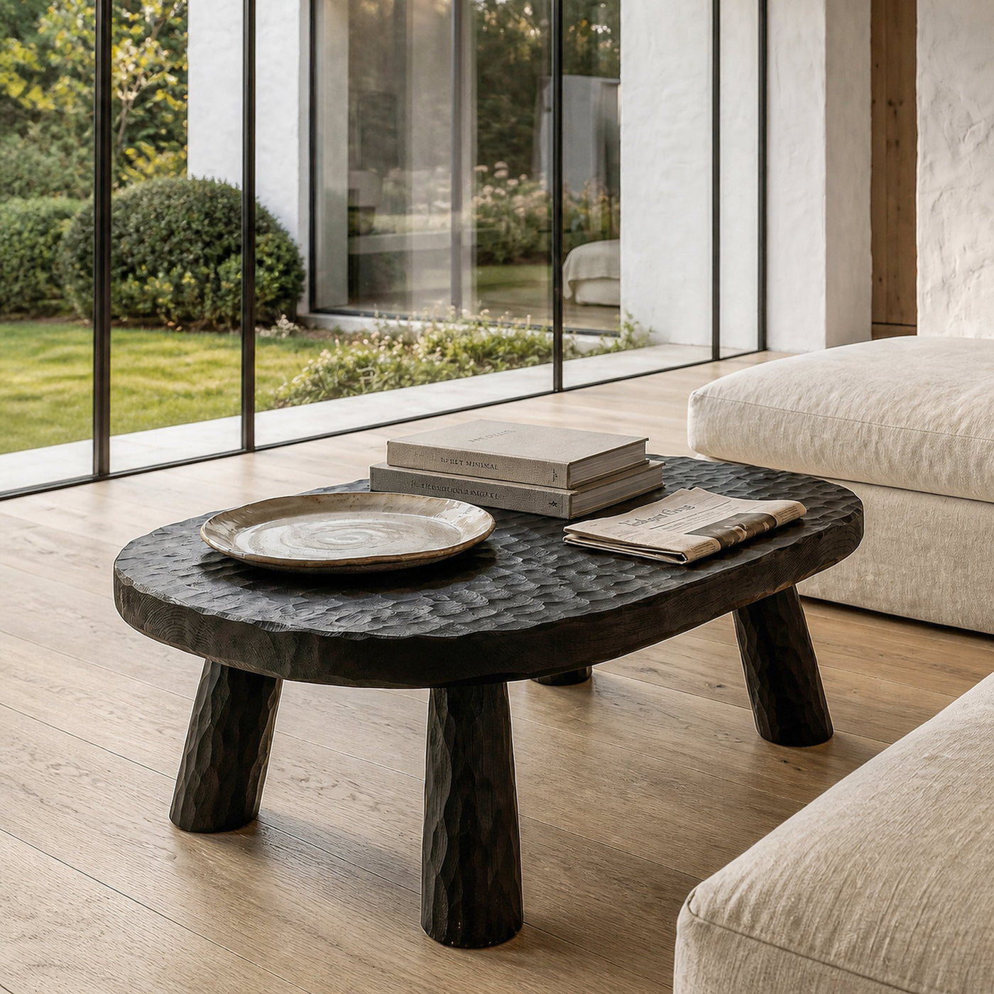 Rustic Coffee Table With Handcrafted Solid Wood Top And Chunky Pedestal Legs For Living Room
