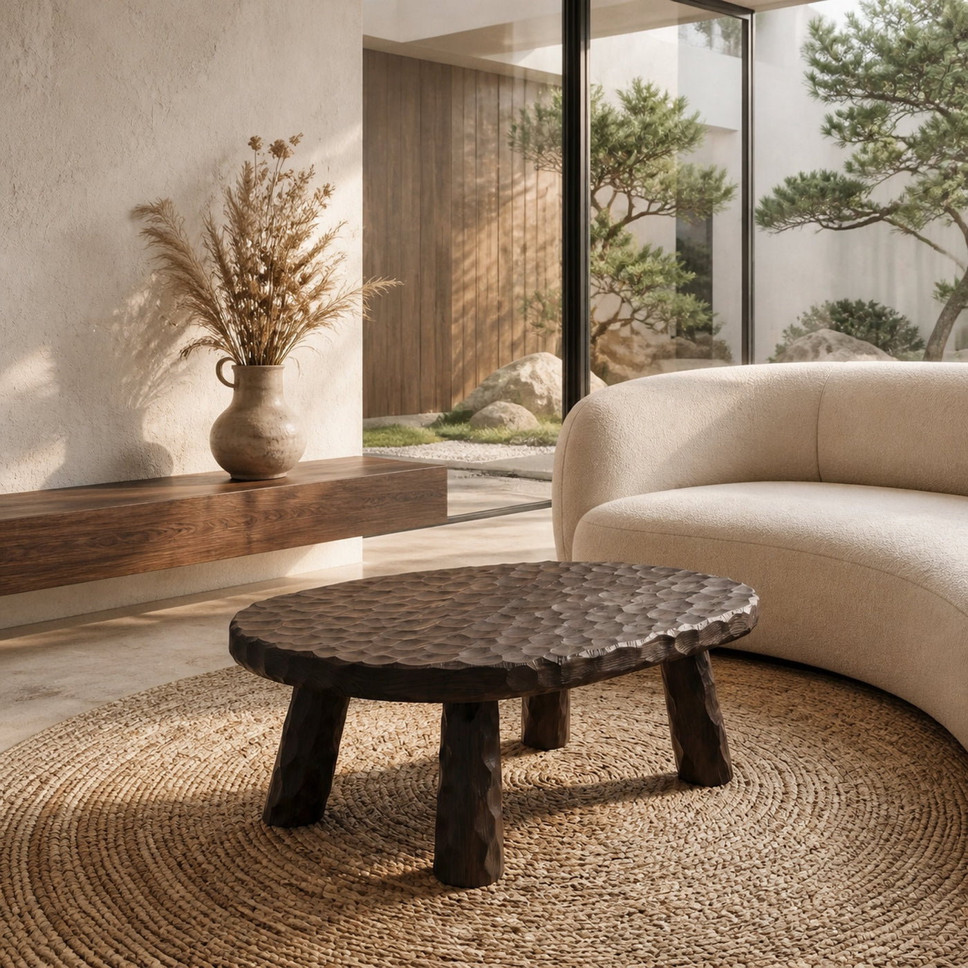 Rustic Coffee Table With Handcrafted Solid Wood Top And Chunky Pedestal Legs For Living Room - product view 7