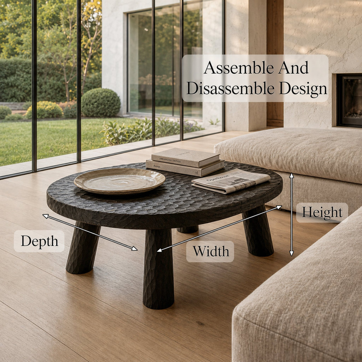 Rustic Coffee Table With Handcrafted Solid Wood Top And Chunky Pedestal Legs For Living Room - product view 8