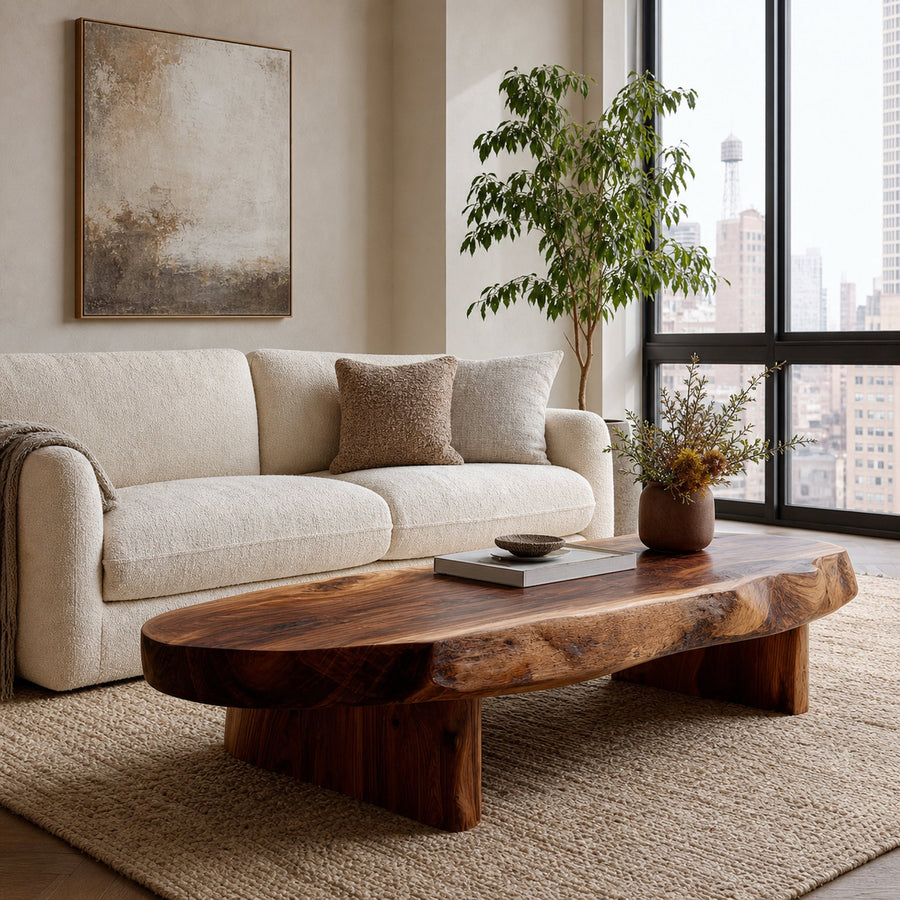 Rustic Coffee Table With Live Edge For Living Room