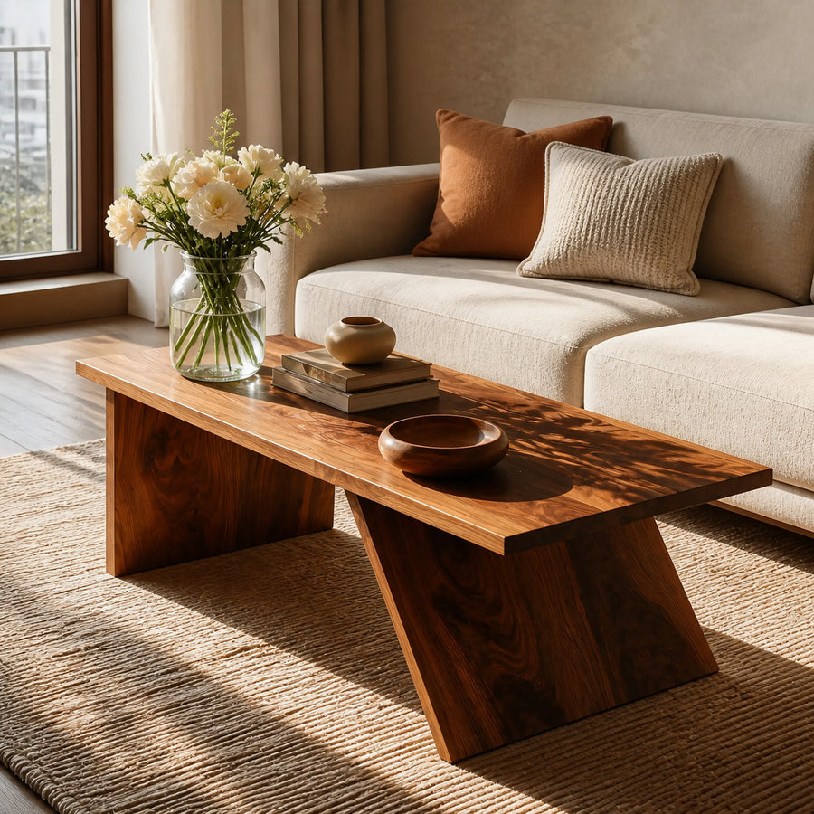Rustic Coffee Table With Natural Grain Finish For Living