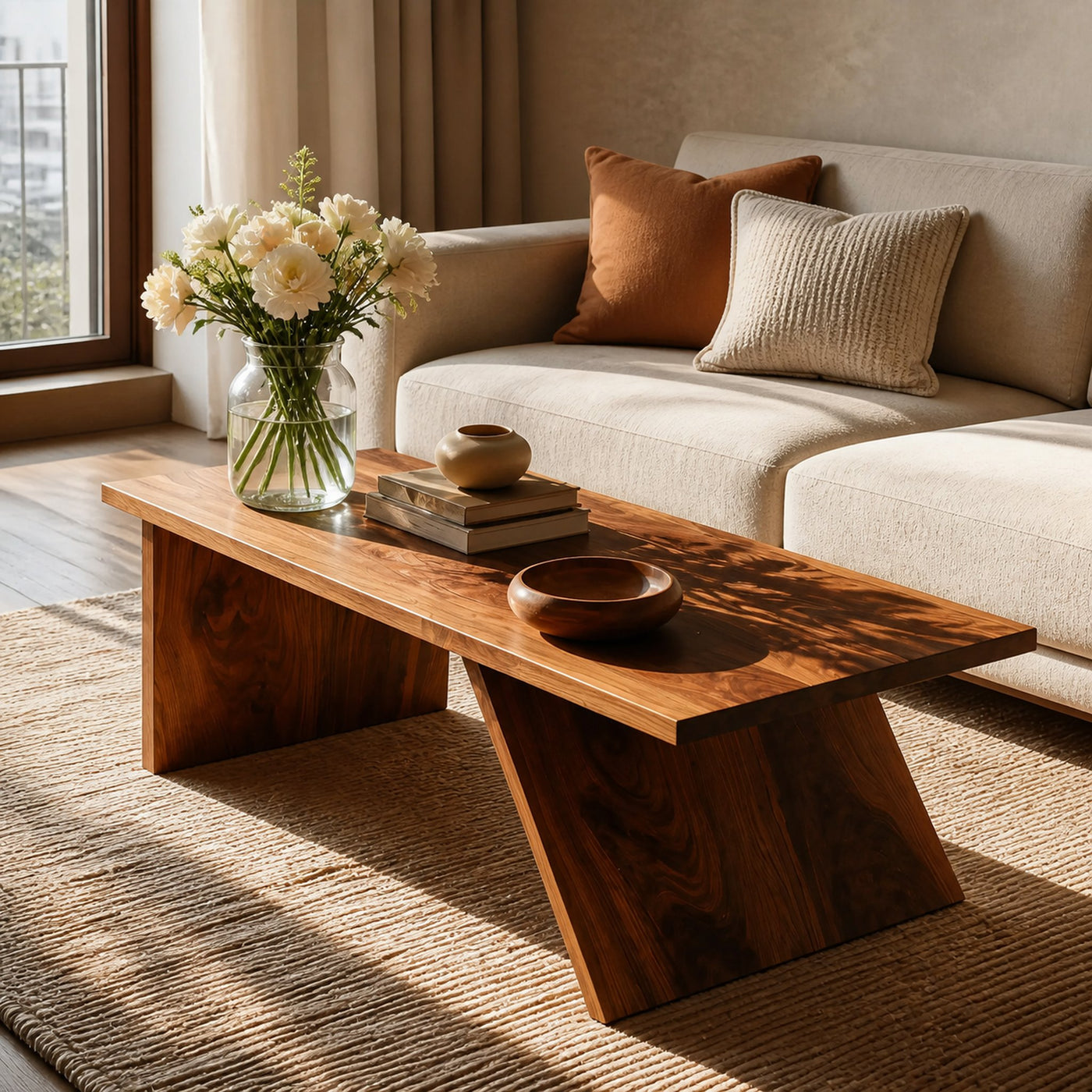 Rustic Coffee Table With Natural Grain Finish For Living