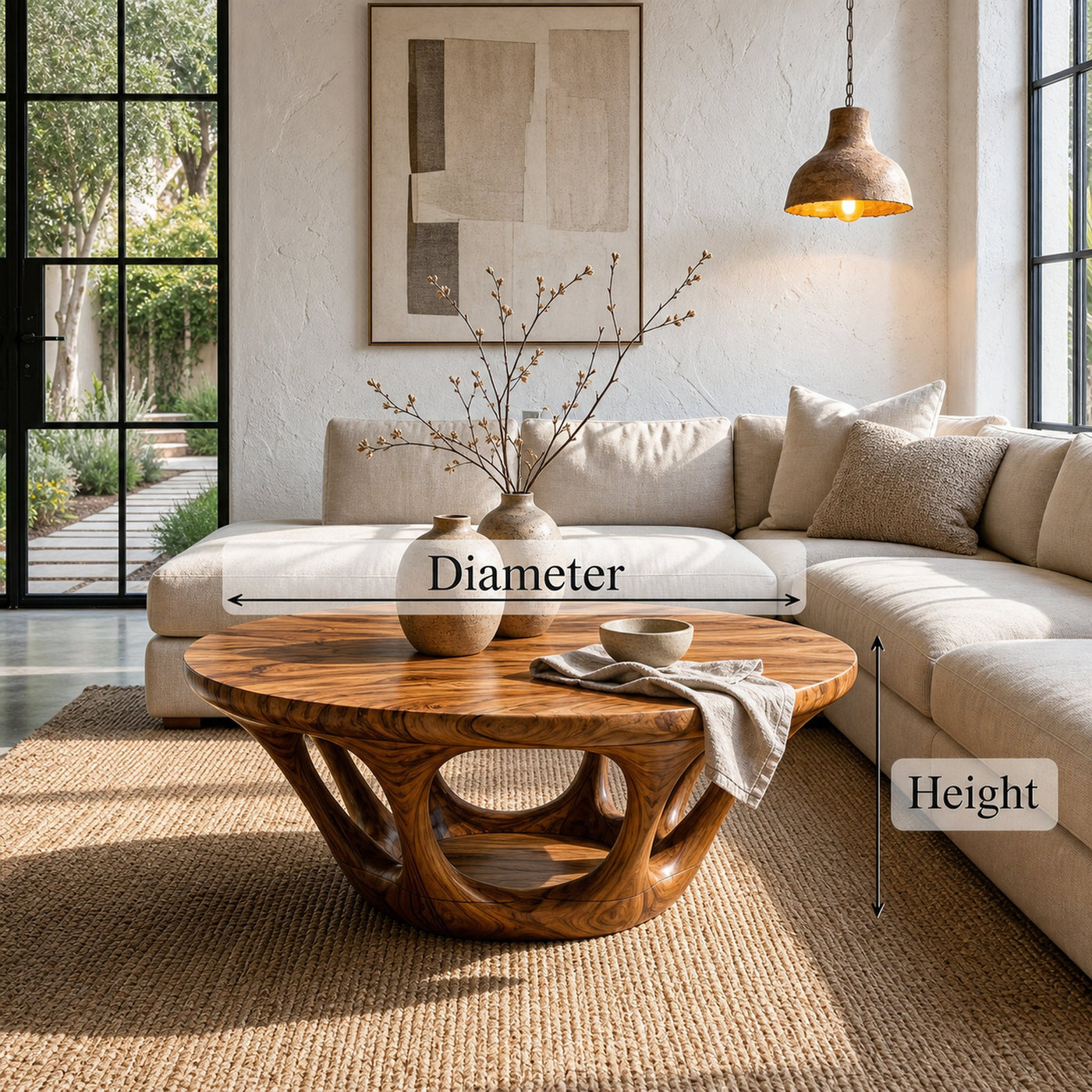 Rustic Coffee Table With Sculptural Interlocking Wood Base For Living Room - product view 8