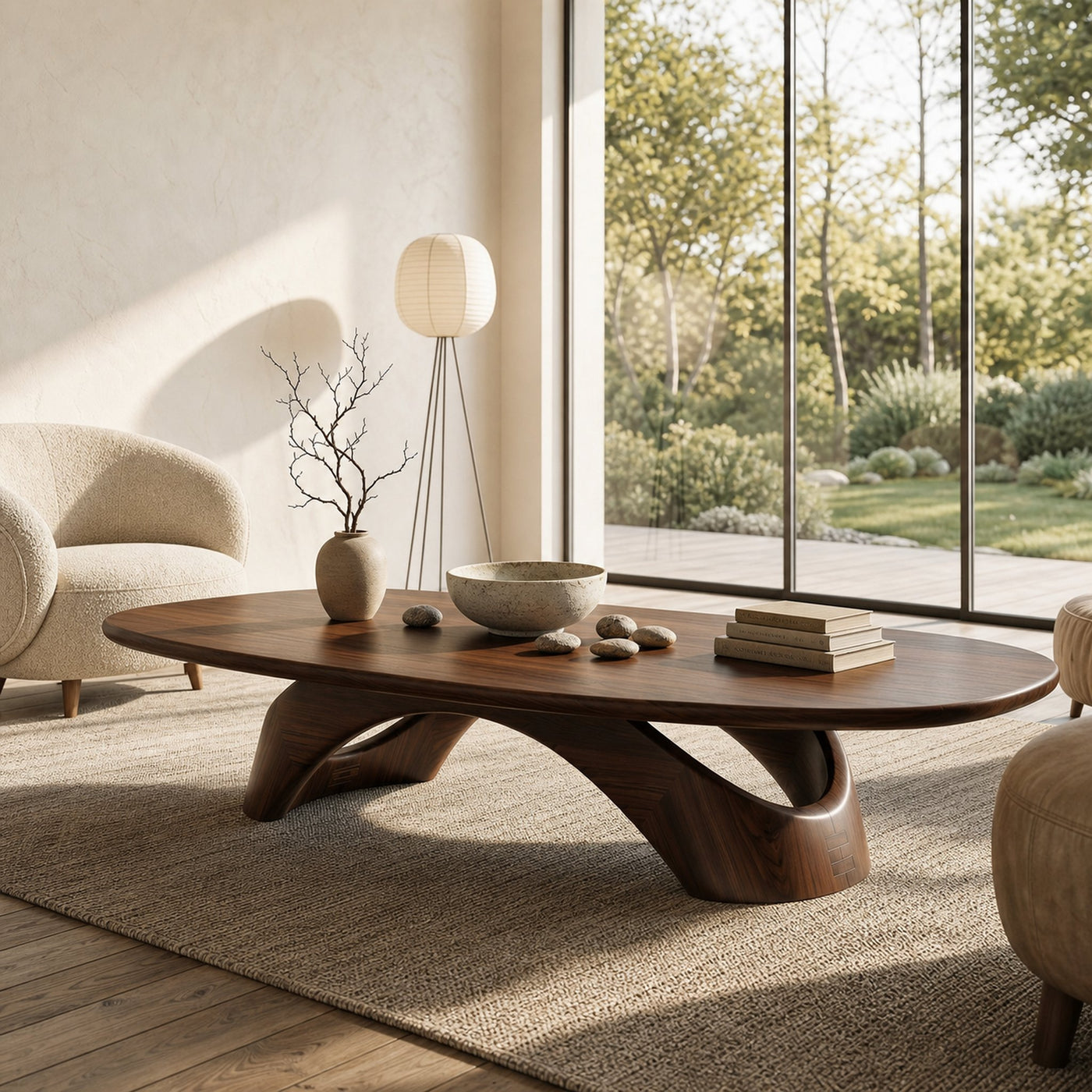 Rustic Coffee Table With Sculptural Wooden Base For Living Room