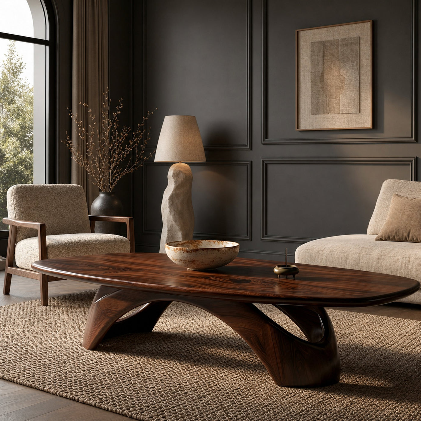 Rustic Coffee Table With Sculptural Wooden Base For Living Room - product view 7