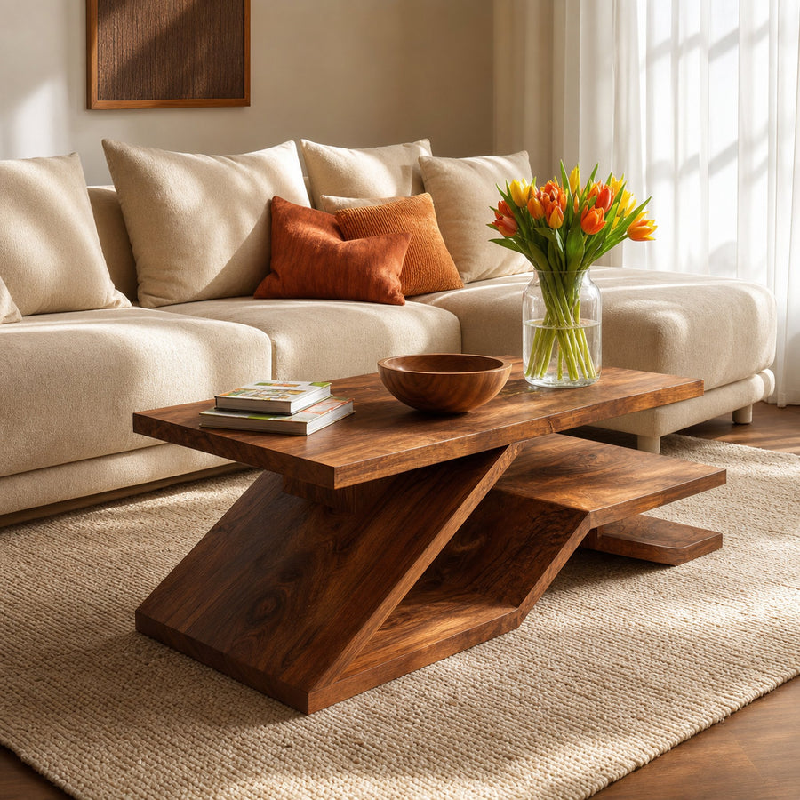 Rustic Coffee Table With Shelf Storage For Living Decor
