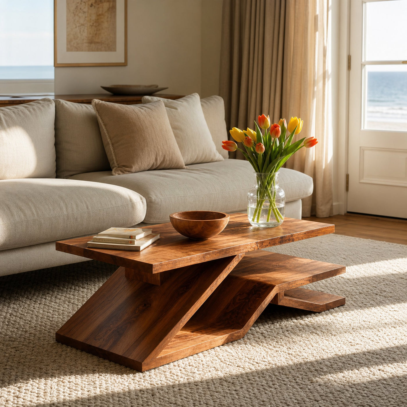 Rustic Coffee Table With Shelf Storage For Living Decor - product view 6
