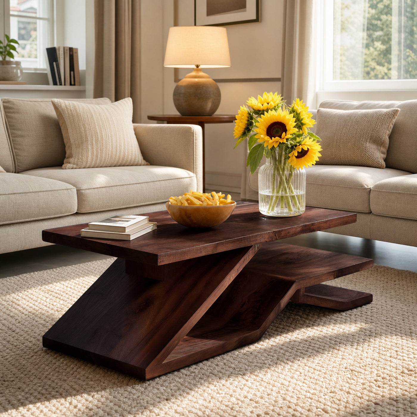 Rustic Coffee Table With Shelf Storage For Living Decor - product view 7