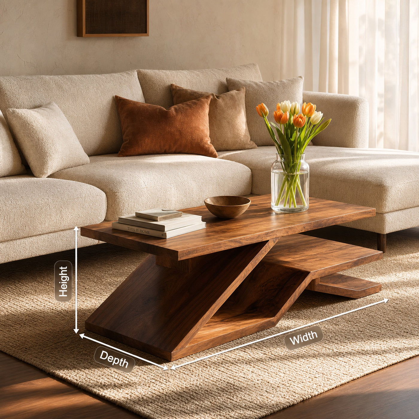 Rustic Coffee Table With Shelf Storage For Living Decor - product view 8