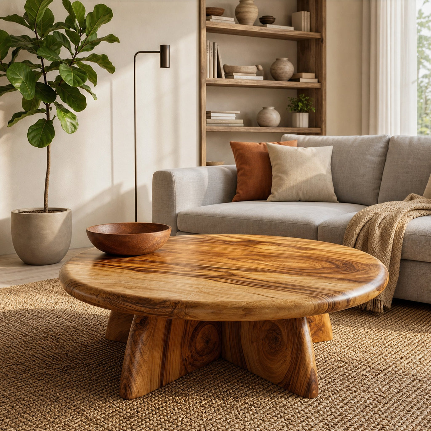 Rustic Coffee Table With Solid Wood Stump Base For Living Room - product view 6