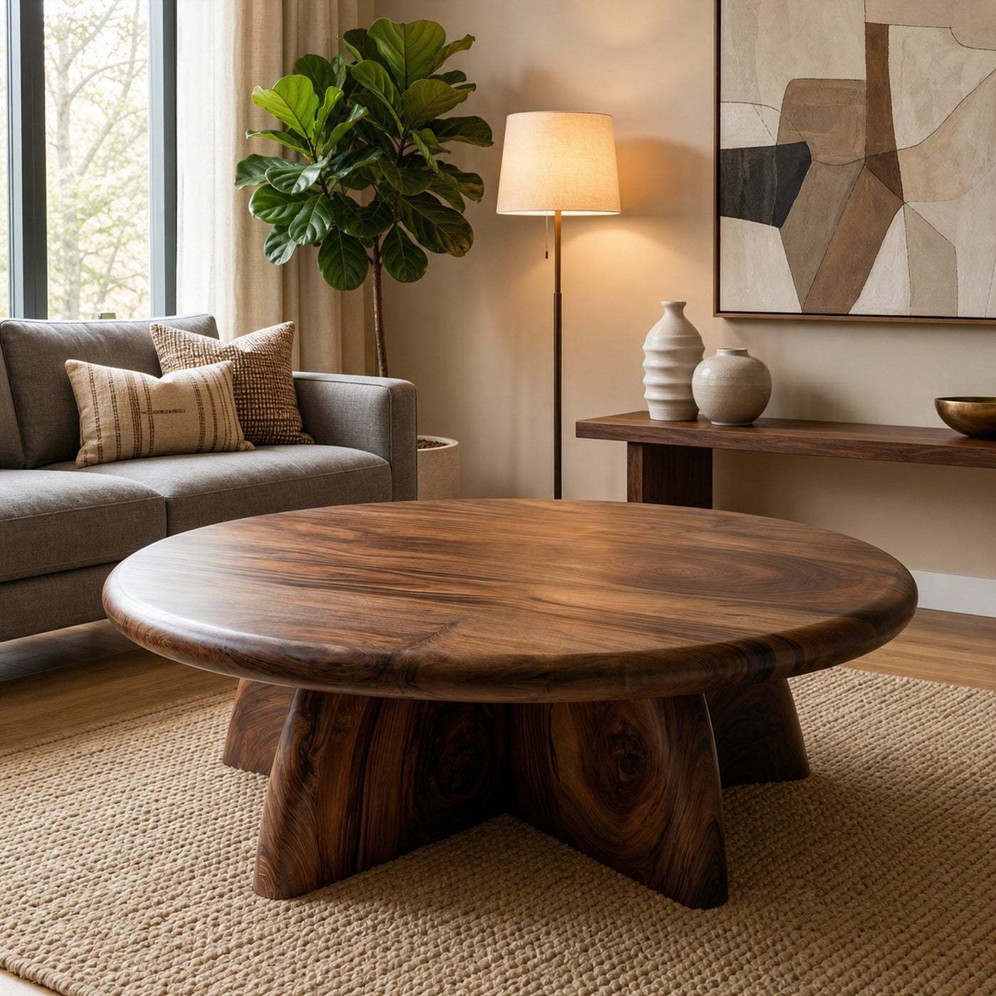 Rustic Coffee Table With Solid Wood Stump Base For Living Room - product view 7