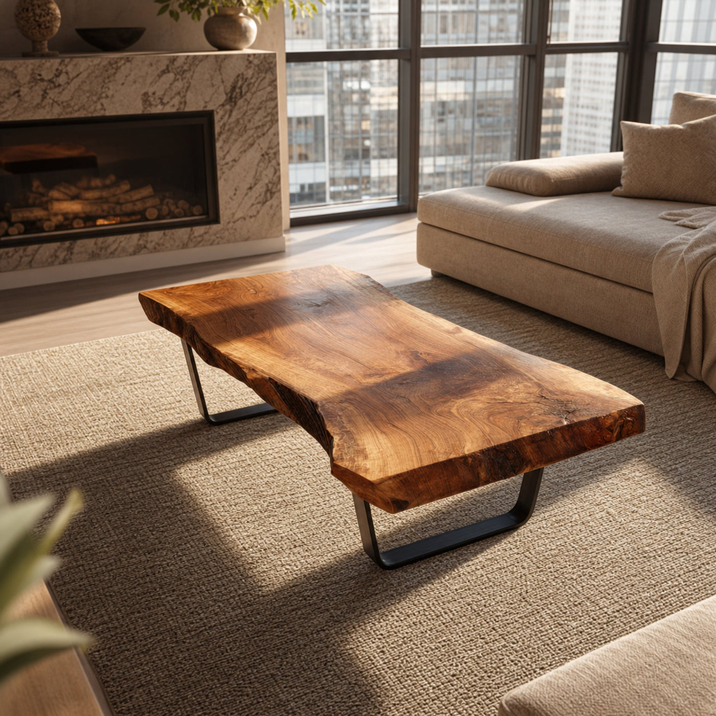 Rustic Handcrafted Wood Coffee Table Living Room