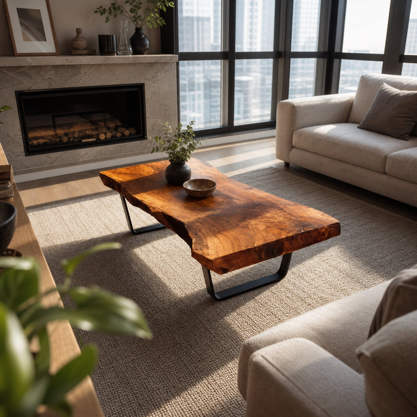 Rustic Handcrafted Wood Coffee Table Living Room - product view 2