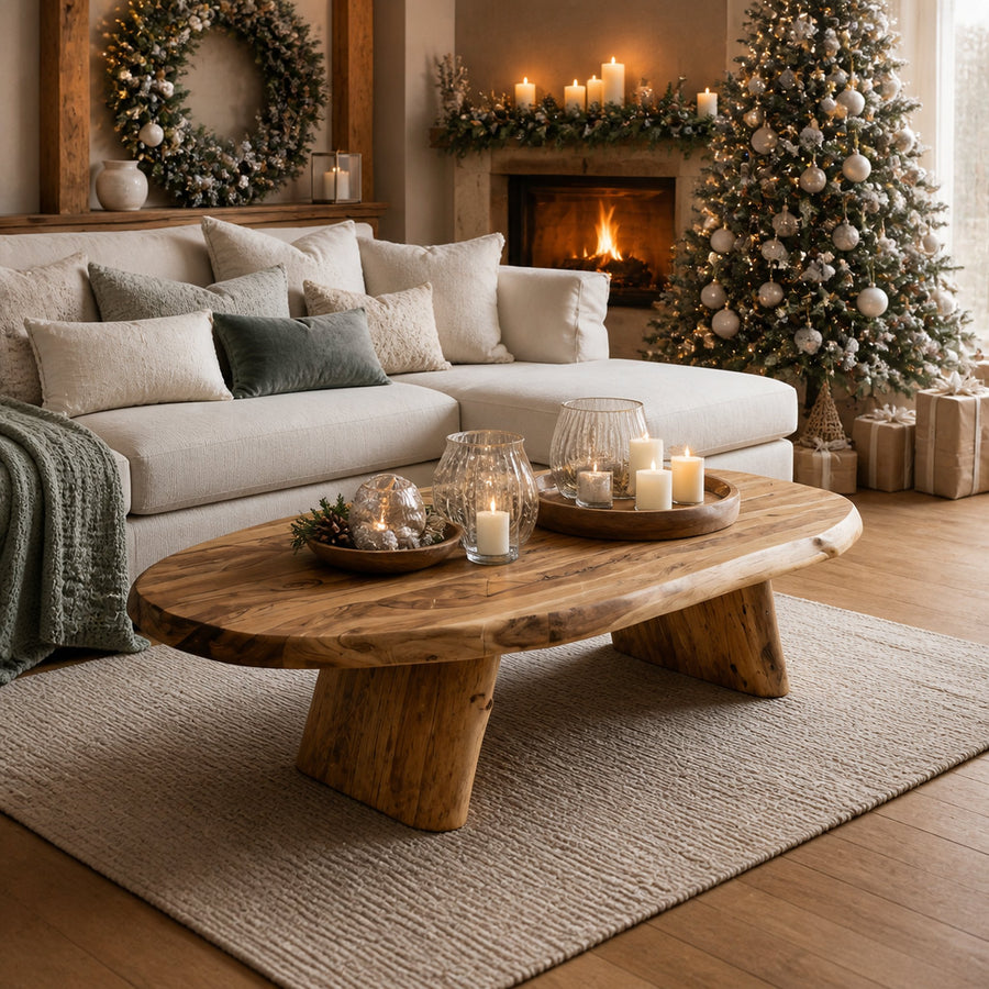 Rustic Handcrafted Wooden Coffee Table For Christmas Living Room