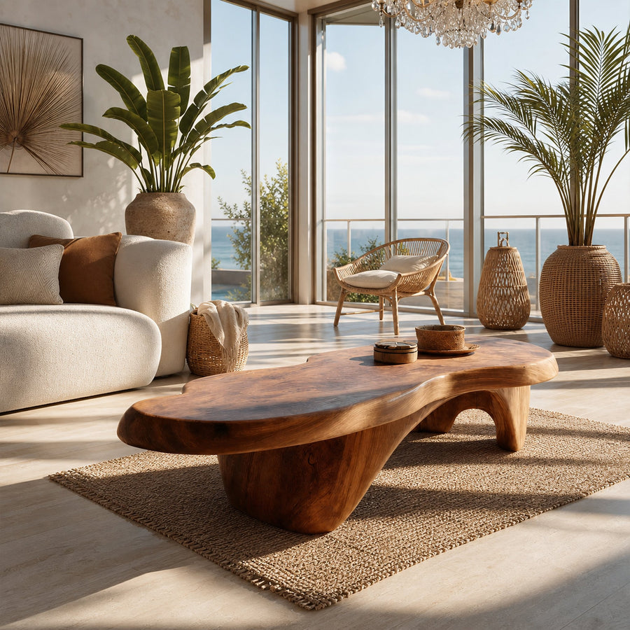 Rustic Handcrafted Wooden Live Edge Coffee Table For Entryway