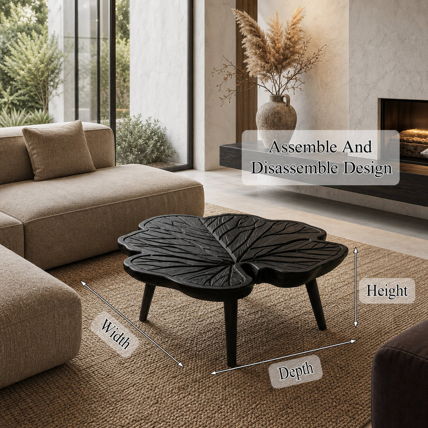 Rustic Leaf Coffee Table With Hand Carved Solid Wood Design For Living Room - product view 8