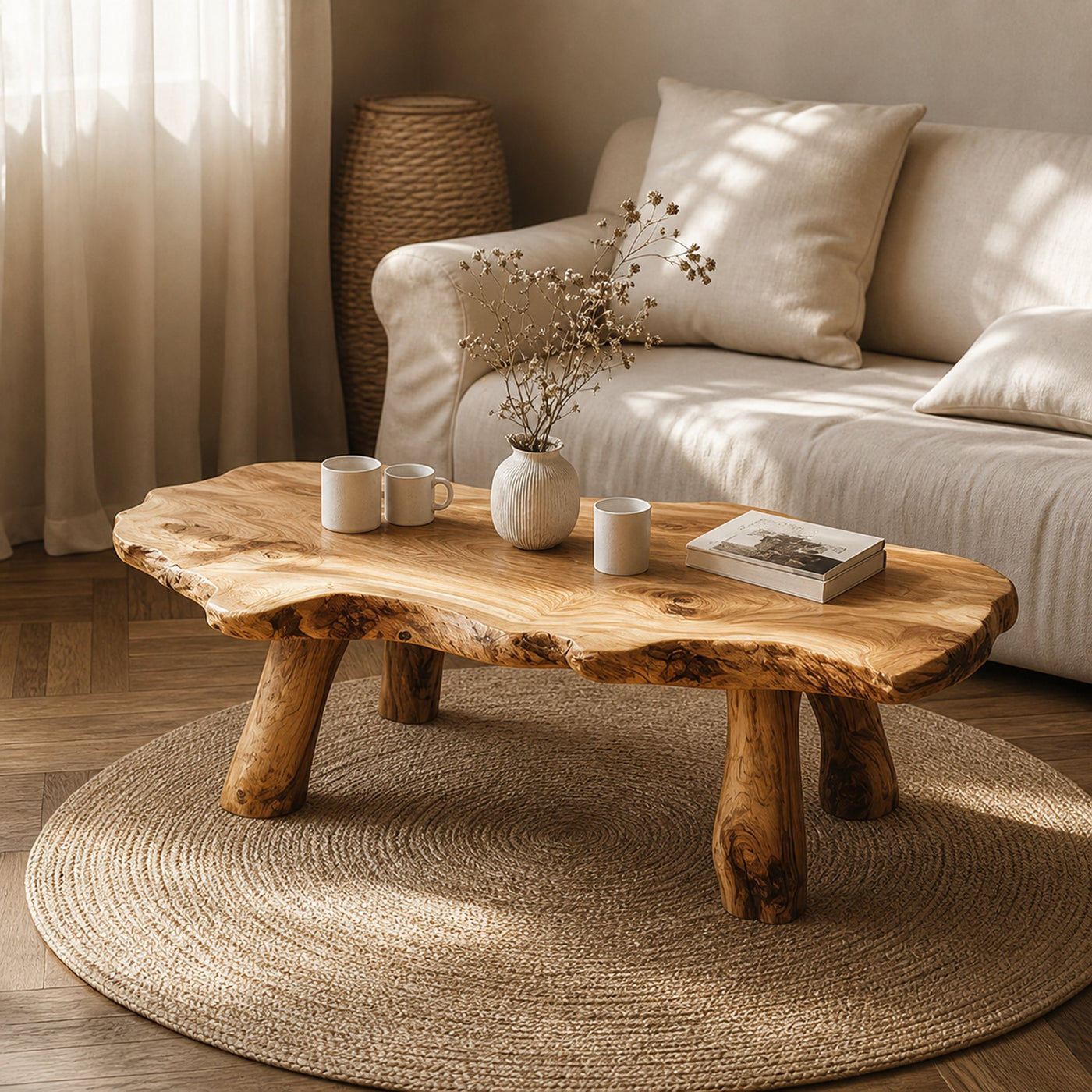 Rustic Live Edge Accent Coffee Table Living Room Family Room
