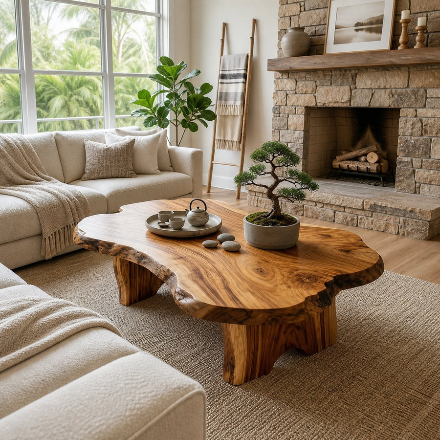 Rustic Live Edge Coffee Table For Fireplace Room