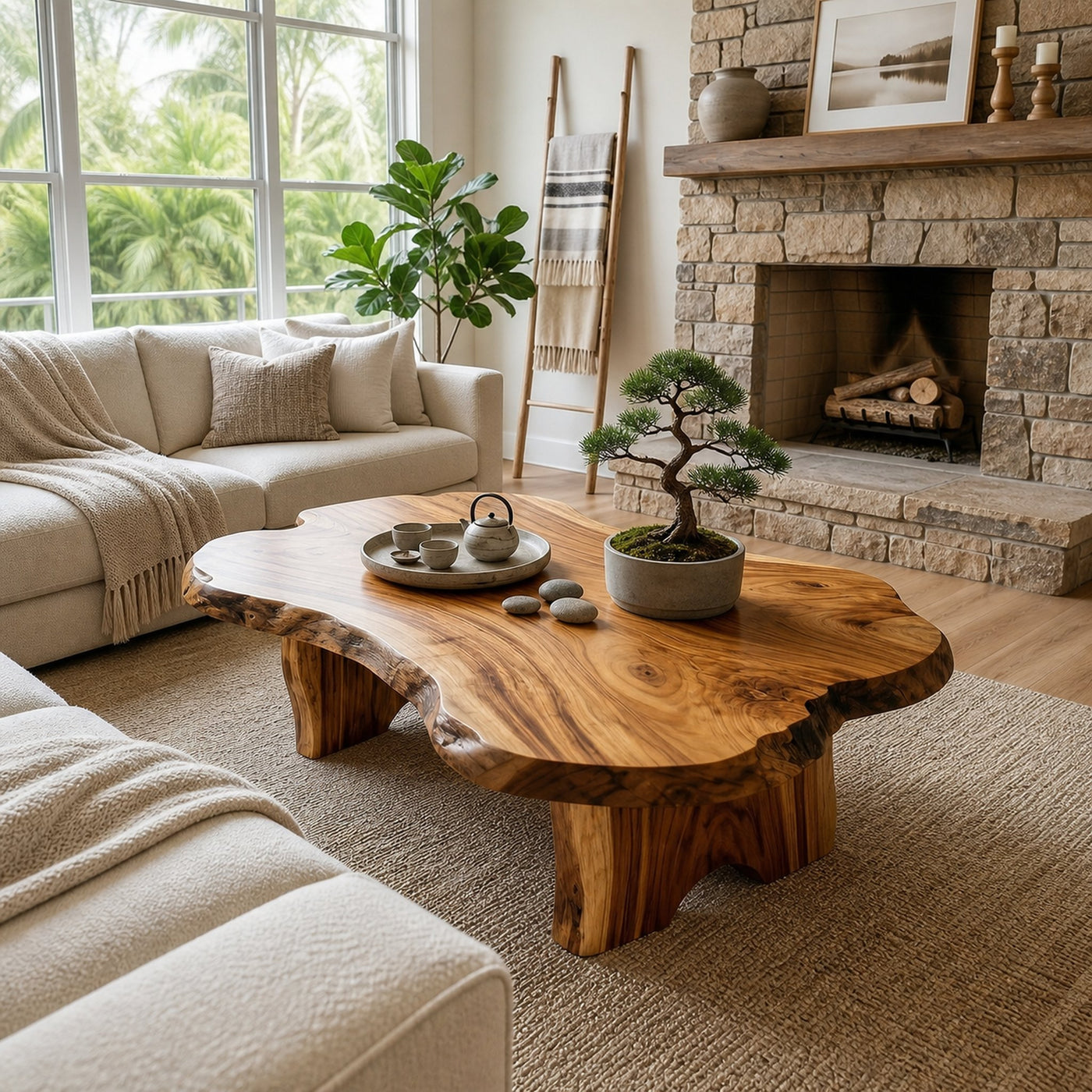 Rustic Live Edge Coffee Table For Fireplace Room
