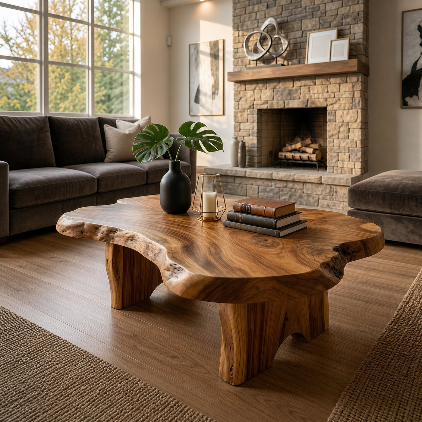 Rustic Live Edge Coffee Table For Fireplace Room - product view 6