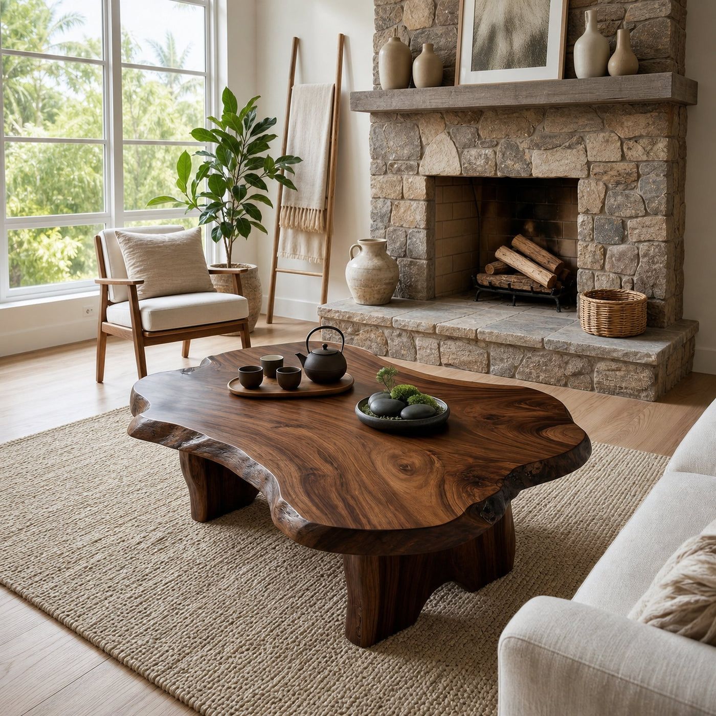 Rustic Live Edge Coffee Table For Fireplace Room - product view 7