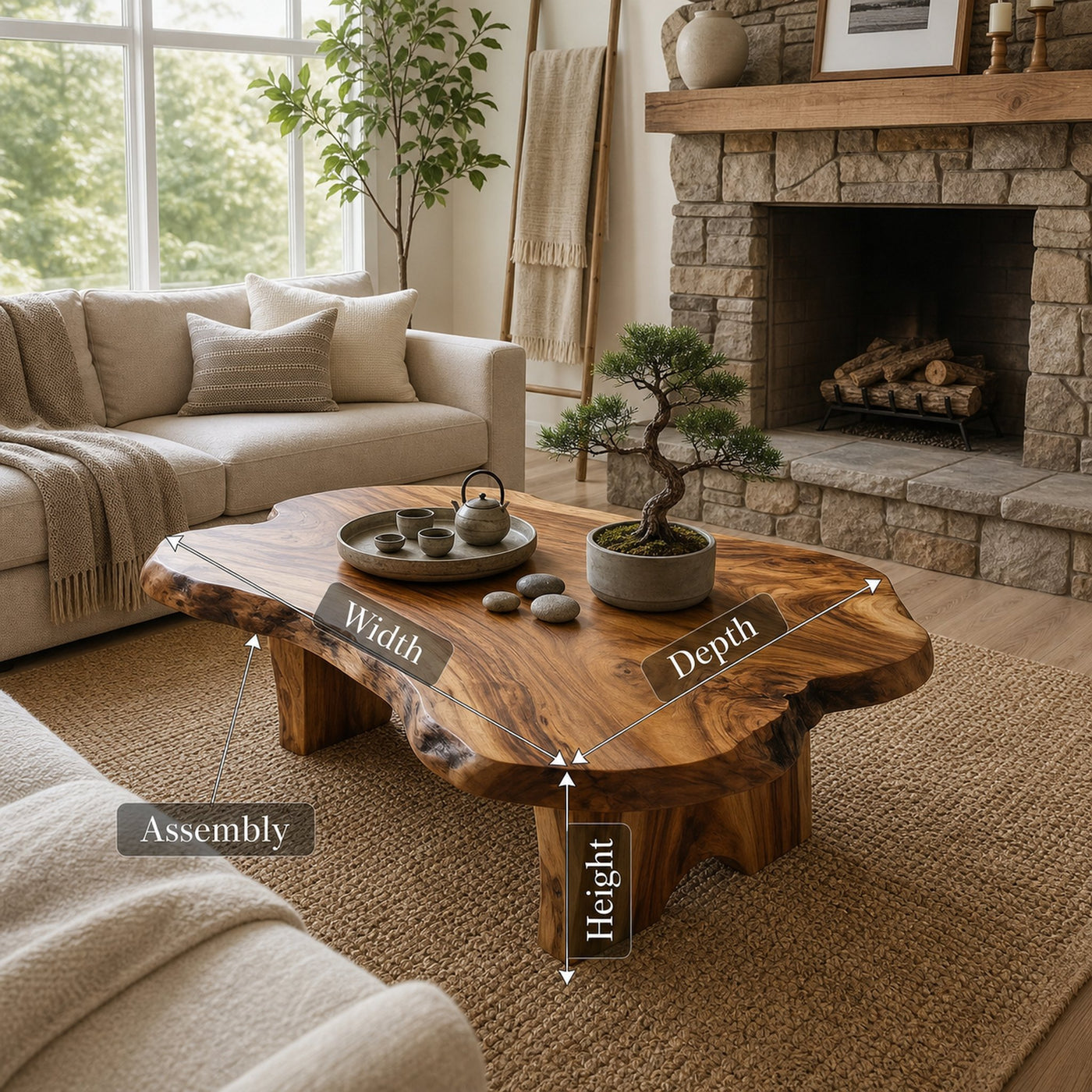 Rustic Live Edge Coffee Table For Fireplace Room - product view 8