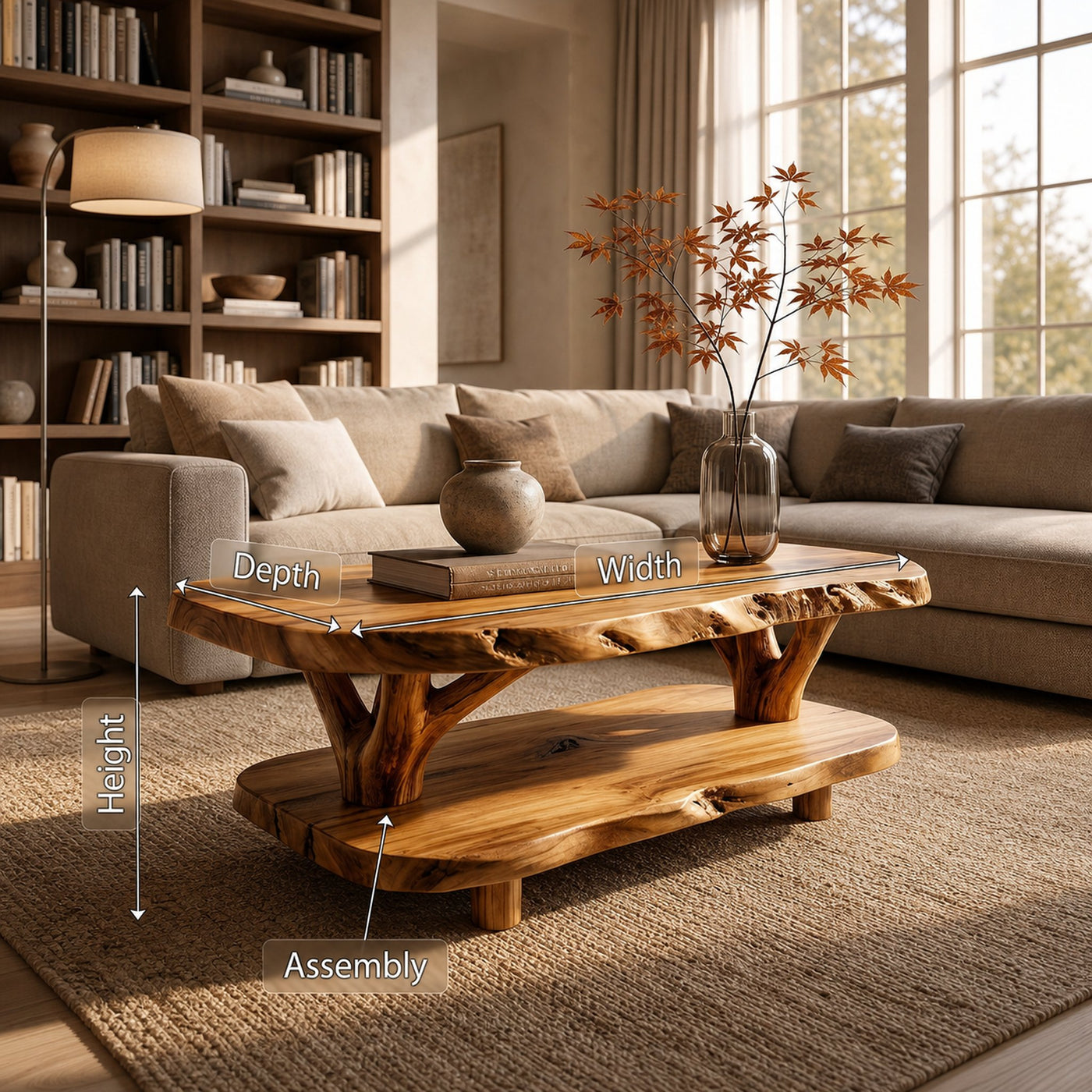 Rustic Live Edge Coffee Table For Library - product view 8