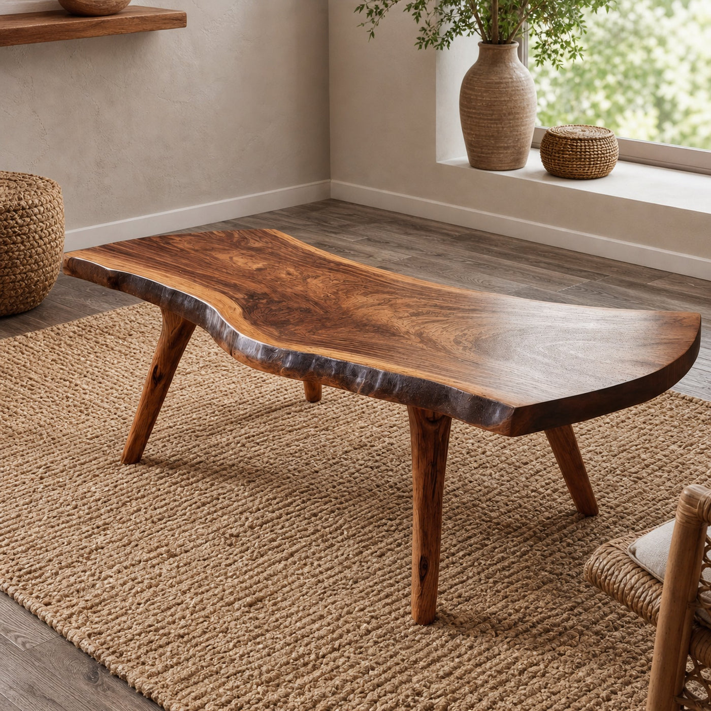 Rustic Live Edge Coffee Table For Living Room And Bedroom