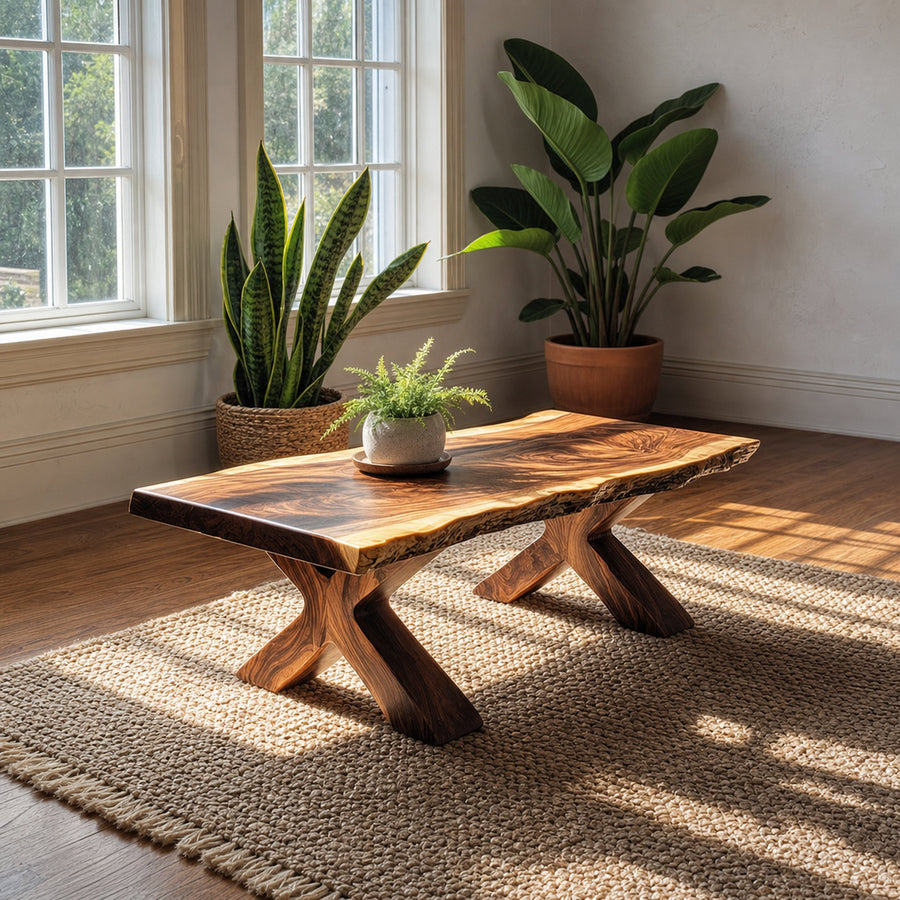Rustic Live Edge Coffee Table Natural Wood Living Room Family Room