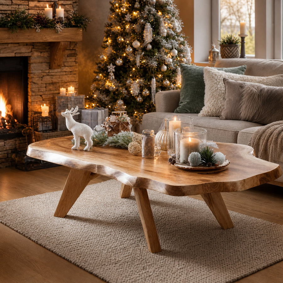 Rustic Live Edge Coffee Table Solid Wood For Christmas Furniture