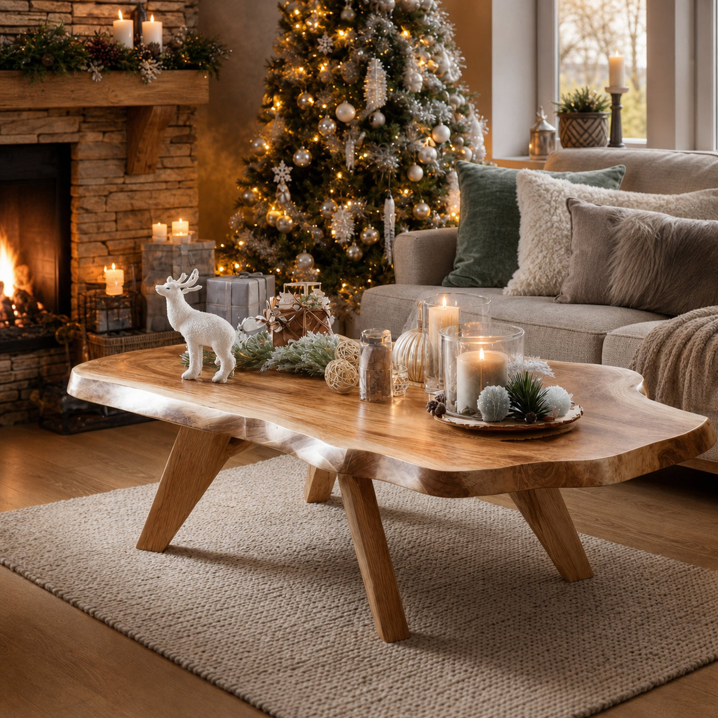 Rustic Live Edge Coffee Table Solid Wood For Christmas Furniture