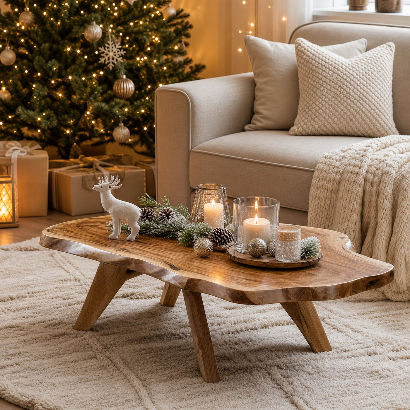 Rustic Live Edge Coffee Table Solid Wood For Christmas Furniture - product view 6