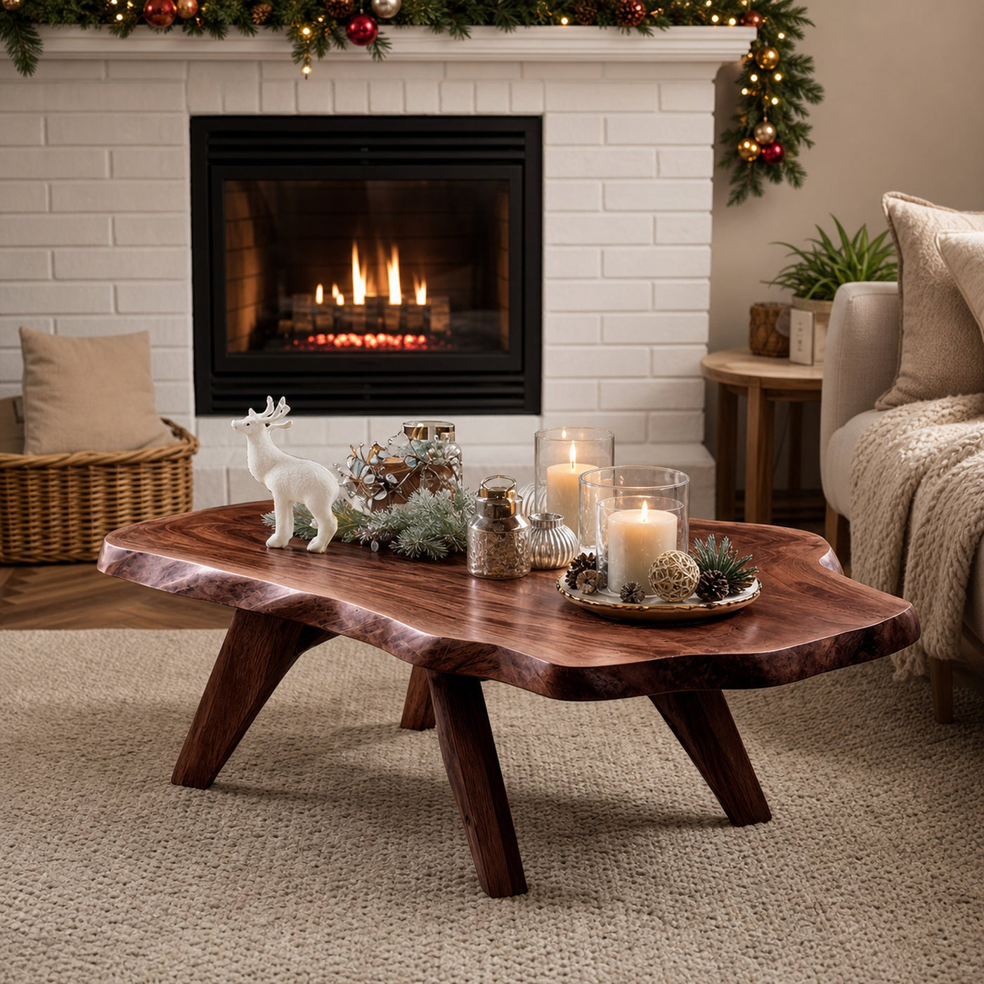Rustic Live Edge Coffee Table Solid Wood For Christmas Furniture - product view 7