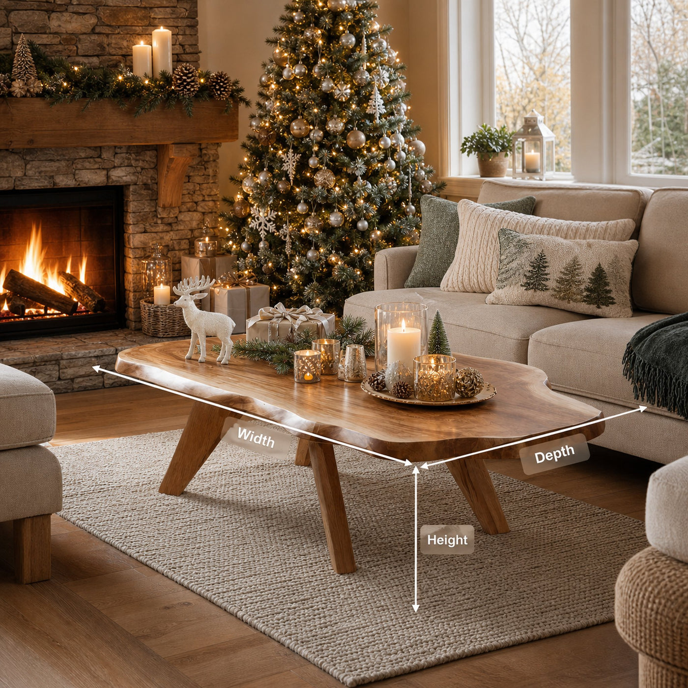 Rustic Live Edge Coffee Table Solid Wood For Christmas Furniture - product view 8