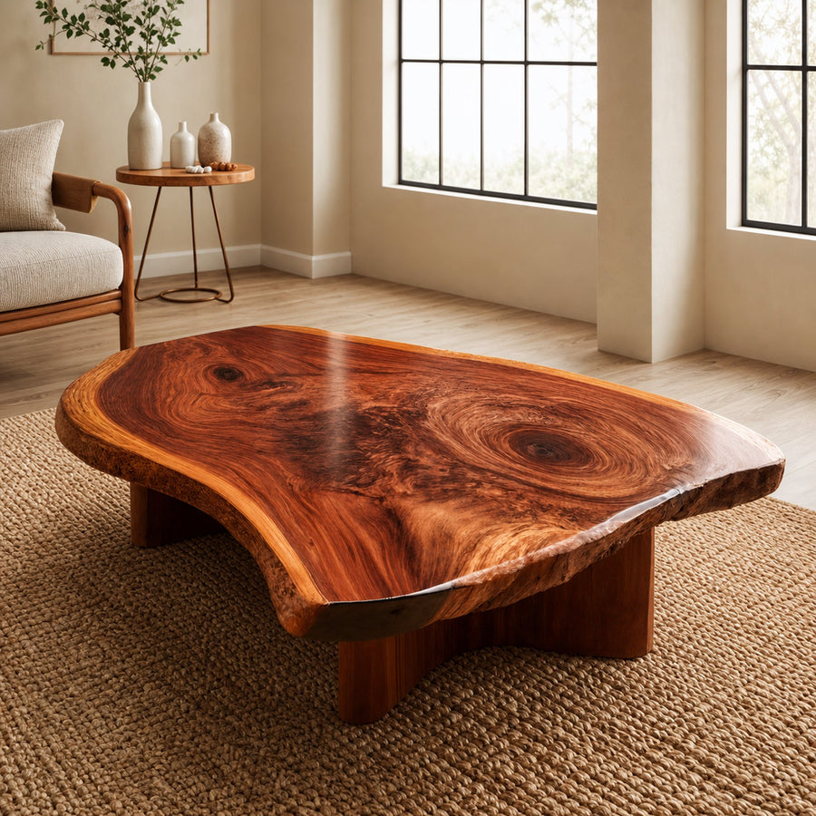Rustic Live Edge Coffee Table Solid Wood Natural Slab Design Living Room