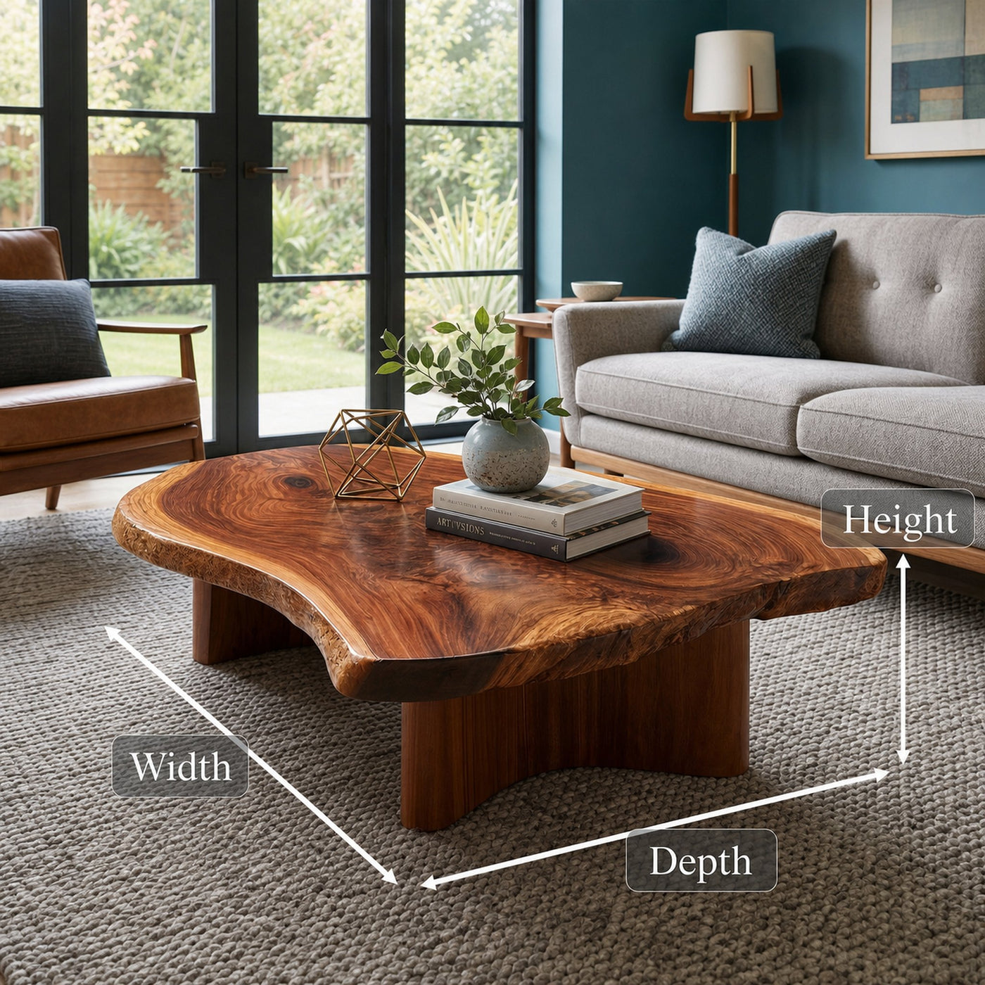 Rustic Live Edge Coffee Table Solid Wood Natural Slab Design Living Room - product view 6