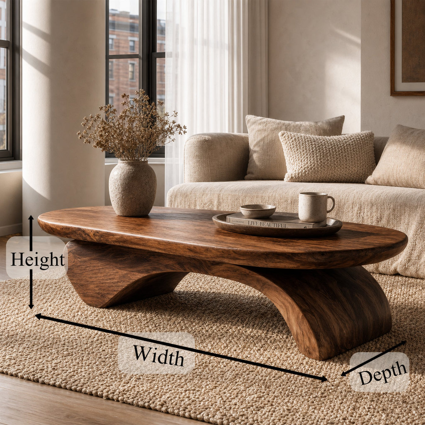 Rustic Live Edge Coffee Table With Artistic Curved Wood Pedestal For Living Room - product view 8