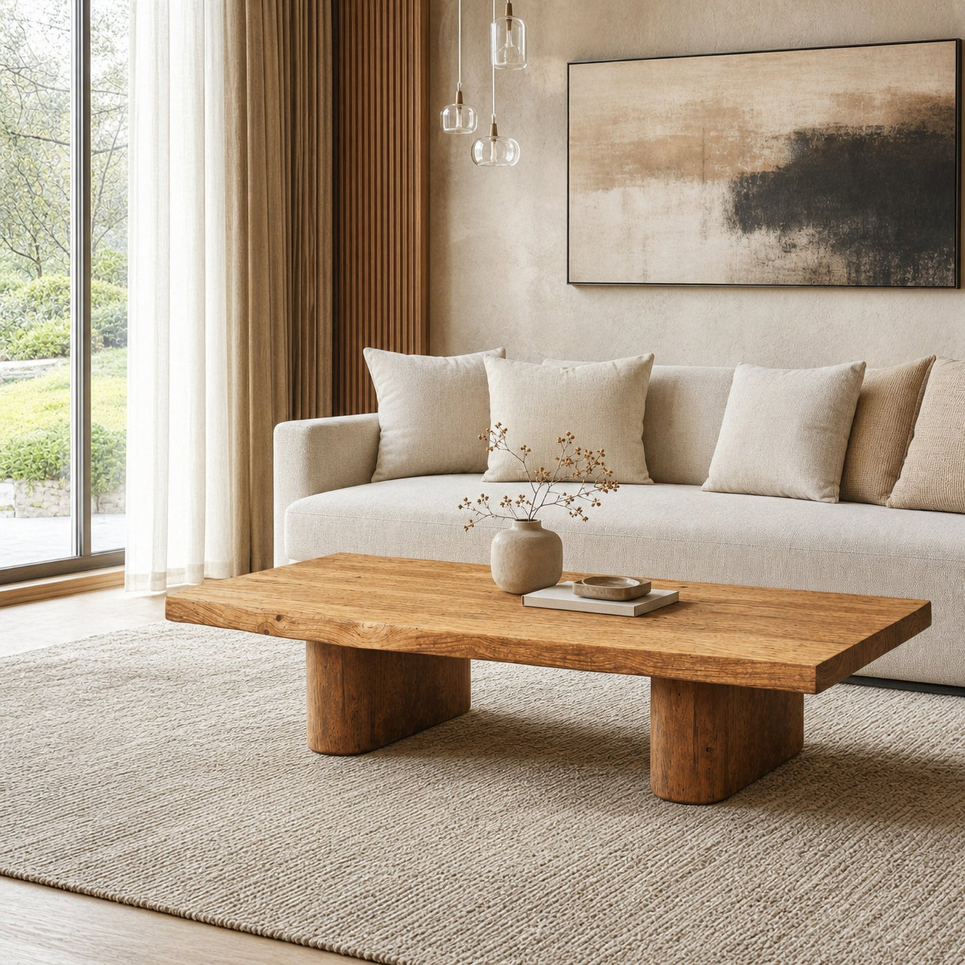 Rustic Live Edge Wood Coffee Table Family Room Natural Feel - product view 2