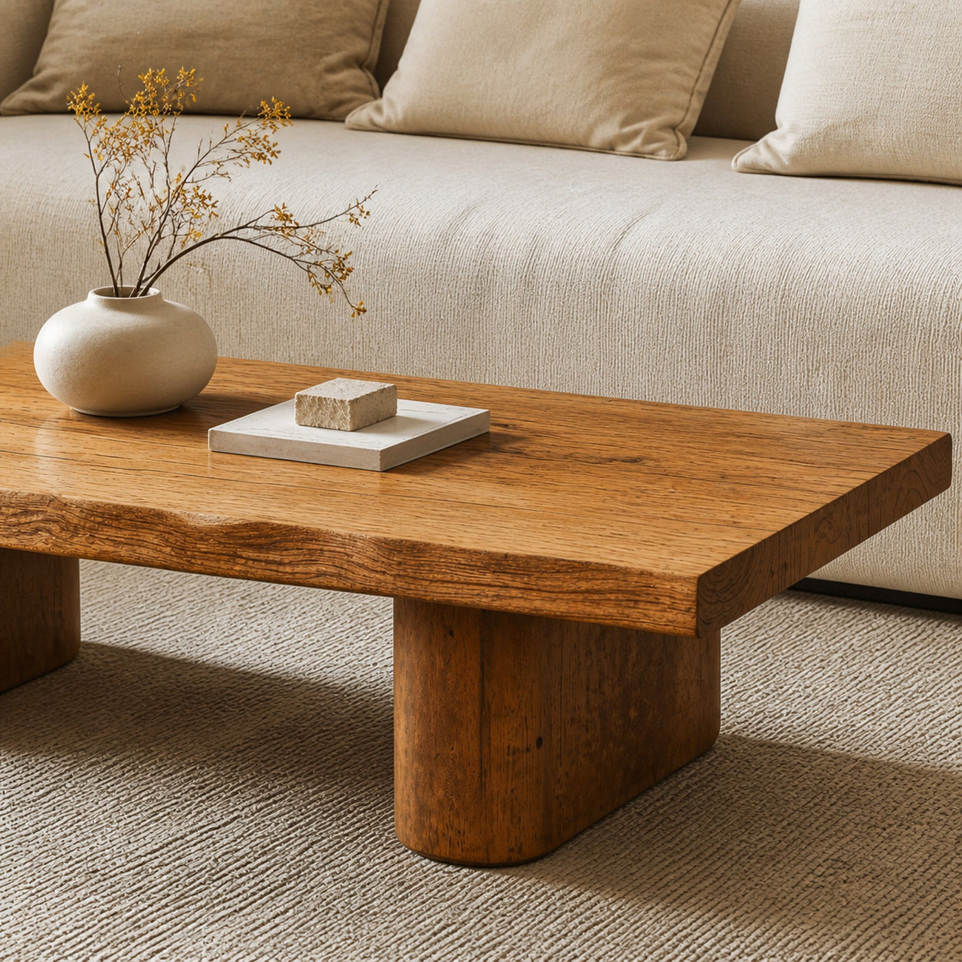 Rustic Live Edge Wood Coffee Table Family Room Natural Feel - product view 4