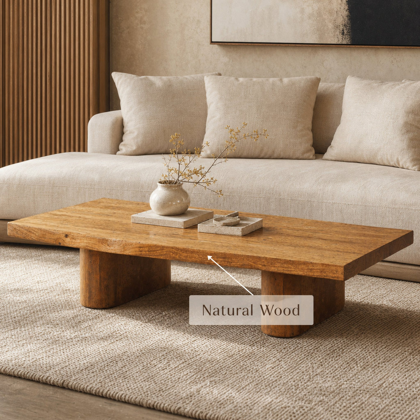 Rustic Live Edge Wood Coffee Table Family Room Natural Feel - product view 5