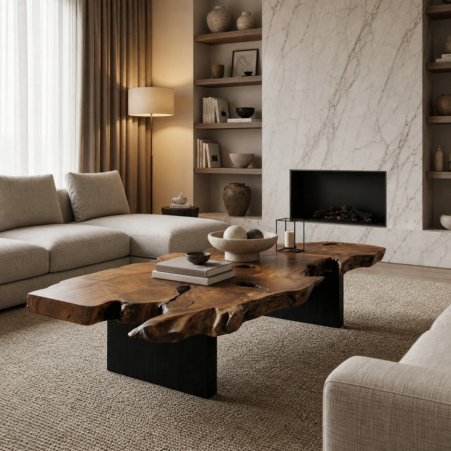 Rustic Live Edge Wood Coffee Table For Living Room
