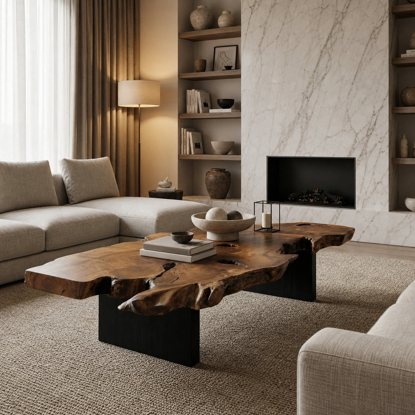 Rustic Live Edge Wood Coffee Table For Living Room