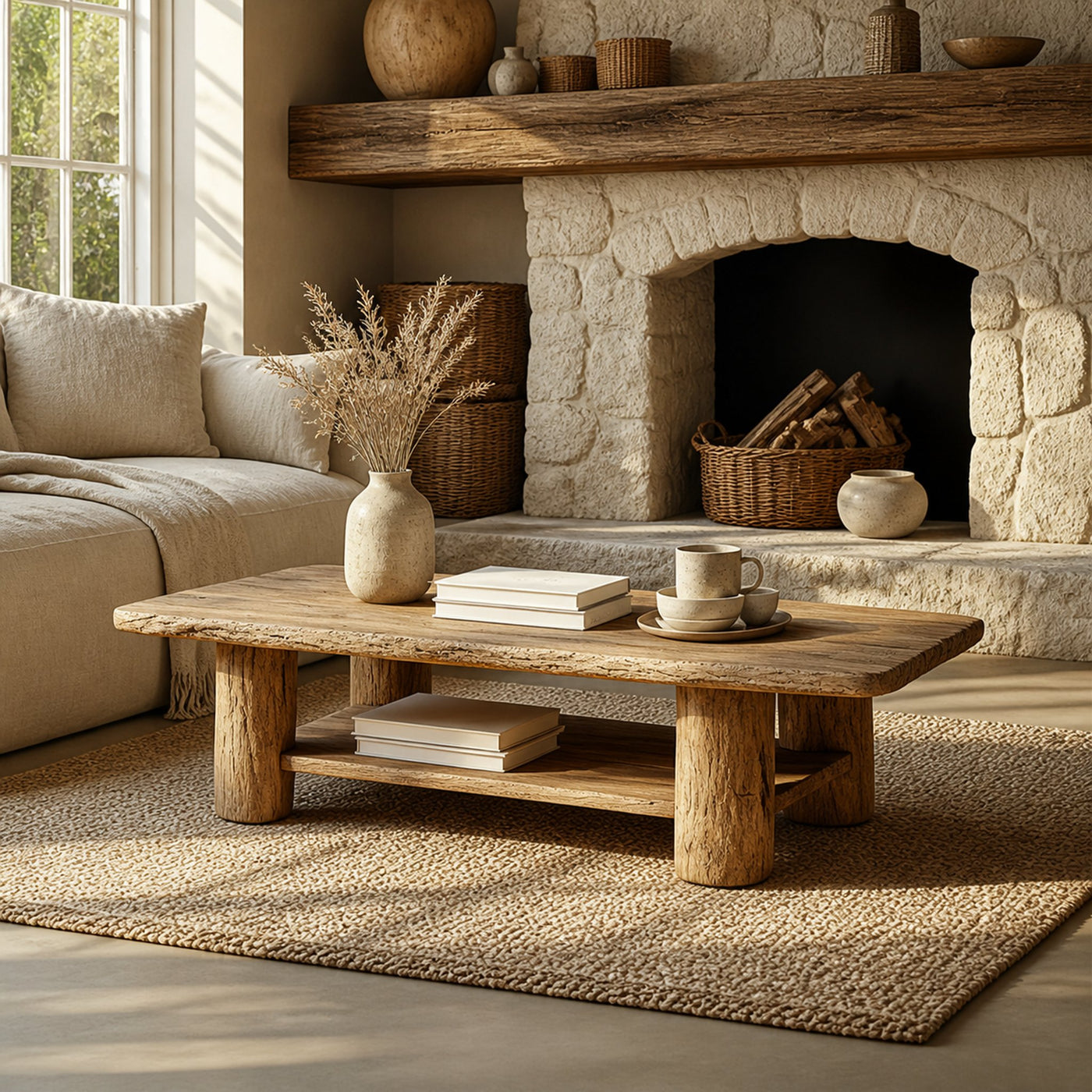 Rustic Natural Coffee Table Living Room Or Fireplace Room