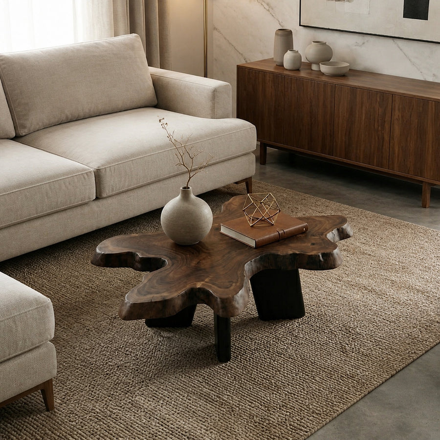 Rustic Natural Edge Coffee Table For Living Room