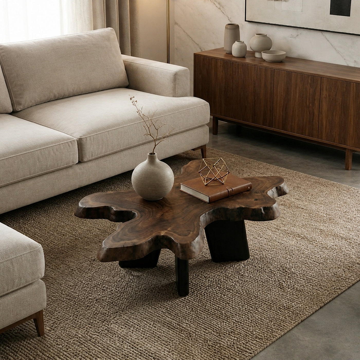 Rustic Natural Edge Coffee Table For Living Room